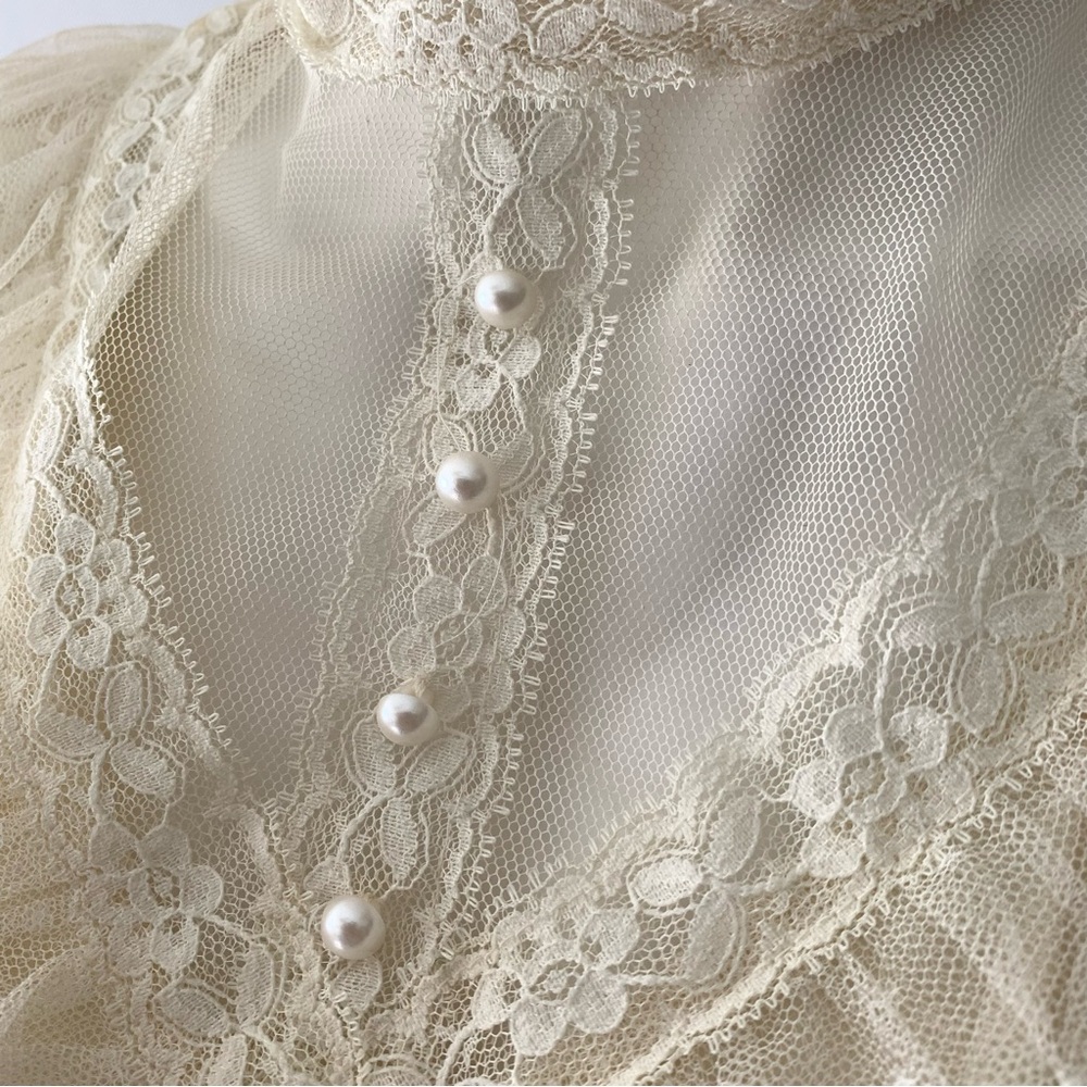 v i n t a g e :: Romantic Cottagecore Floral Lace Maxi Dress Bishop Sleeves - Picture 7 of 16